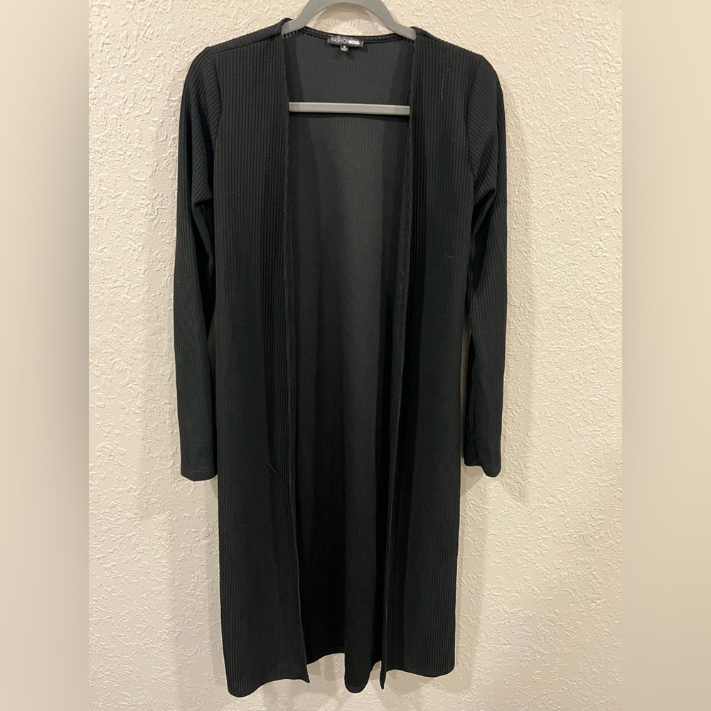 Black Open Front Cardigan Duster